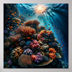 Póster Colorida escena submarina de Coral Reef Ocean