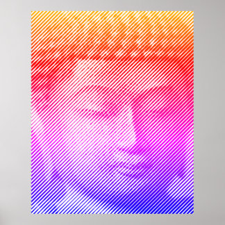 Póster Colorida estatua de Buda Face formada por líneas
