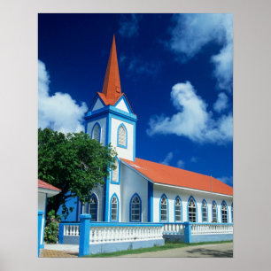 Póster Colorida iglesia en la isla de Tahaa en el