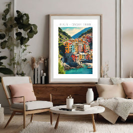 Póster Colorida Italia Cinque Terre Village Watercolor
