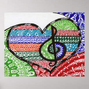 Póster Colorida música arcoiris Heart Doodle Personalizad