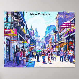 Póster Colorida Nueva Orleans Louisiana Barrio Francés