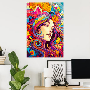 Póster Colorida Pared Psicodélica Trippy Lady