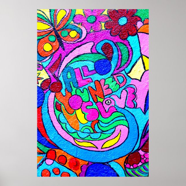Póster colorida paz hippie y poster de amor (Frente)