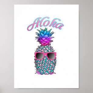 Póster Colorida piña Hawaian Aloha