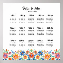Póster Colorida tabla de asientos de Bodas florales mexic