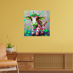 Póster Colorida vaca floral de estilo indio