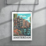 Póster Colorida vista del canal Vintage Amsterdam Países<br><div class="desc">Impresionante Poster de personalizable de Amsterdam Holanda que presenta los famosos canales de la capital holandesa,  Amsterdam,  Holanda. Este producto es un gran recuerdo de viaje y una idea de regalo para todos los turistas y visitantes del destino europeo de viajes. Hazlo tuyo y compres ahora.</div>