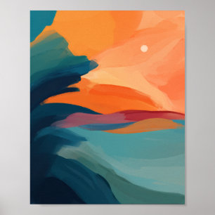 Póster Colorida y moderna puesta de sol sobre la playa