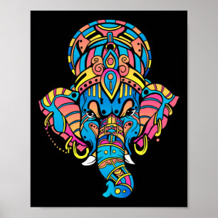Póster Colorida Yoga Hinduismo Figura Hindú Ganesha