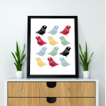 Póster Coloridas Aves Abstractas Retro a Mediados del Sig<br><div class="desc">Este fabuloso poster moderno de mediados de siglo cuenta con filas de pájaros brillantes,  en los colores rojo,  azul,  verde,  amarillo y negro. ¡Esto hará que tu decoración sea colorida!</div>