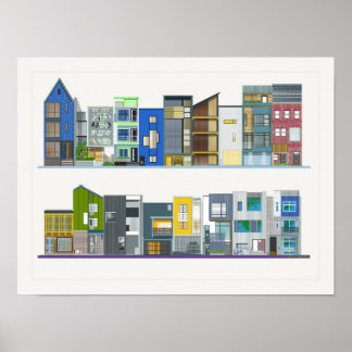 Póster Coloridas casas de fila contemporáneas de diseño m