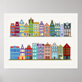 Póster Coloridas casas de fila de Amsterdam 1
