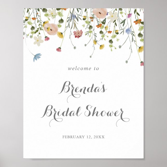 Póster Coloridas Dainty Wild Flowers Bridal Shower Bienve (Frente)