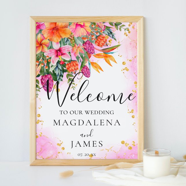 Póster Coloridas flores tropicales rosas y Naranjas bienv (Subido por el creador)