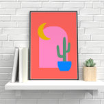 Póster Coloridas formas de luna de cactus boho en rojo y<br><div class="desc">Coloridas formas de luna de cactus boho en Poster rojo y rosa</div>