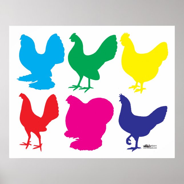 Póster Coloridas gallinas (Frente)