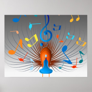 Póster Coloridas notas musicales Peacock