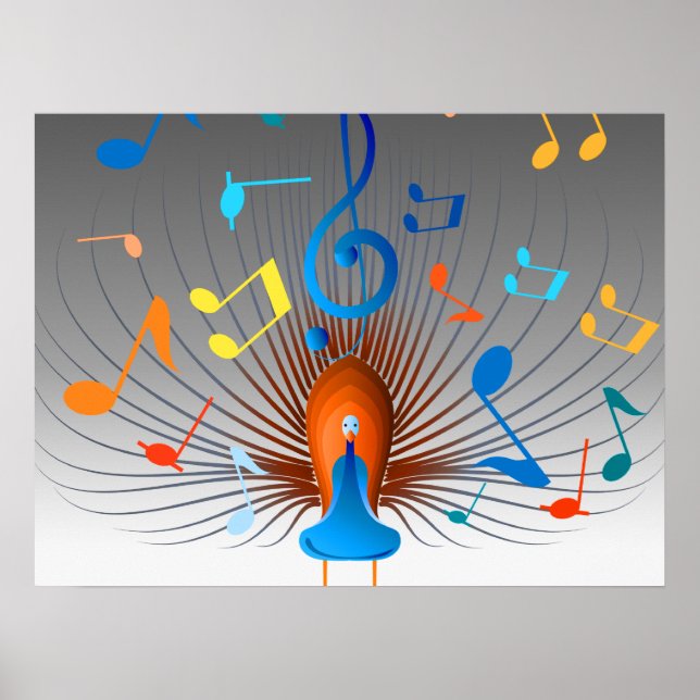 Póster Coloridas notas musicales Peacock (Frente)