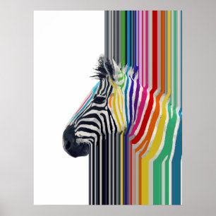 Póster Coloridas Rayas Vibrantes Pintura de cebra