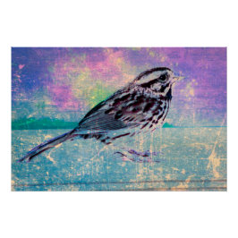 Póster Colorido Abstract Bird Art: Vibrant Songbird