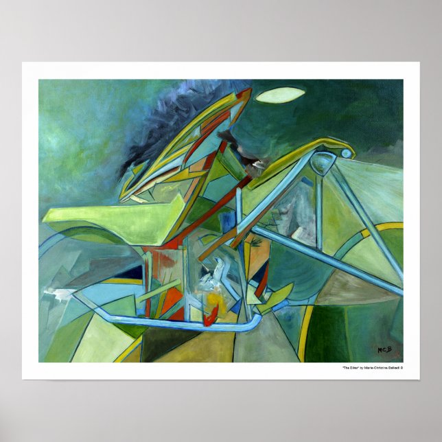 Póster Colorido Abstracto Moda Green Grey Surreal Biker (Frente)