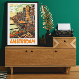 Póster Colorido Amsterdam Vintage Holanda Ciudad Canal