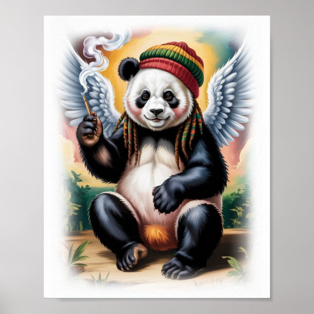 Póster Colorido ángel panda Rasta en blanco (Frente)