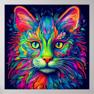 Póster Colorido Artista Majestic Gato Kitty