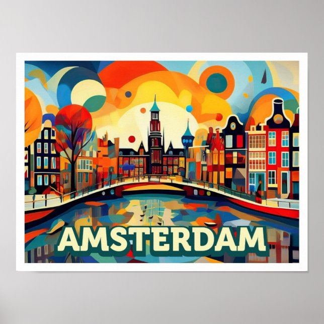 Póster Colorido artístico de Amsterdam City Netherlands (Frente)