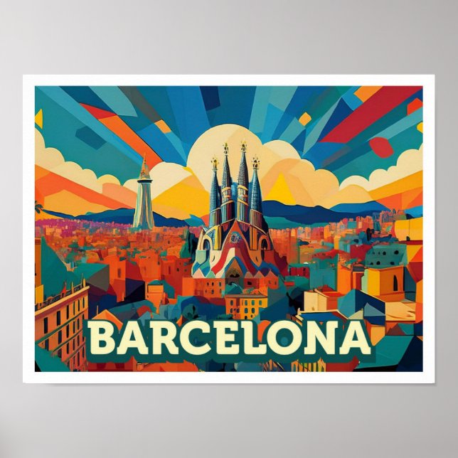 Póster Colorido artístico de Barcelona España (Frente)