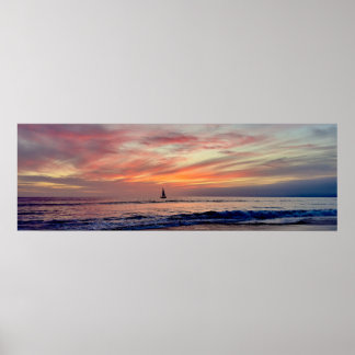 Póster Colorido atardecer y velero - Venice Beach, CA