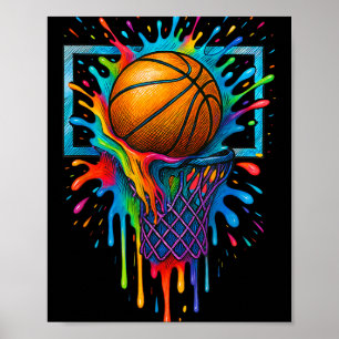 Póster Colorido baloncesto Splash Hoop Net Slam Dun