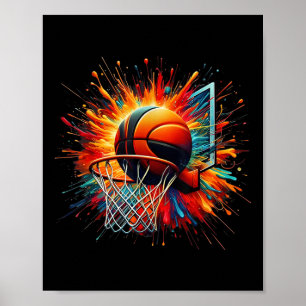 Póster Colorido baloncesto Tie Dye Color Splash Hoop Net