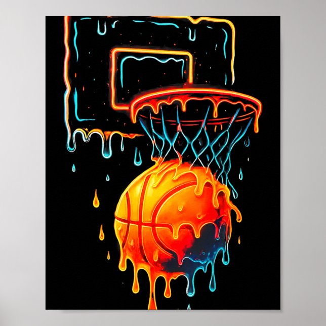 Póster Colorido Básquetbol Rasgo Color Splash Hoop Net (Frente)