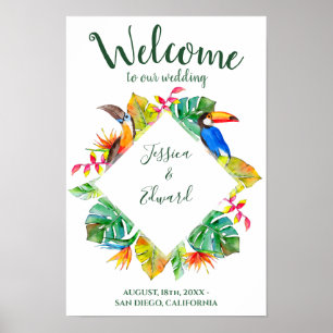 Póster Colorido Bienvenida de Boda Luau Paraíso Tropical
