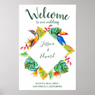 Póster Colorido Bienvenida de Boda Luau Paraíso Tropical