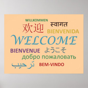 Póster Colorido Bienvenido en Múltiples Idiomas