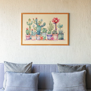 Póster Colorido Cacti Potado Y Suculentos