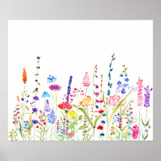 Póster colorido campo de flores silvestres