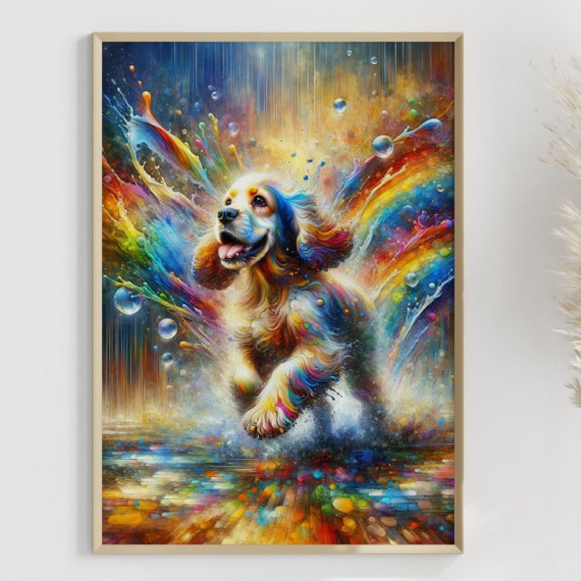 Póster Colorido Cocker Spaniel Rainbow Splatter Personali (Framed Example)