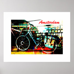 Póster Colorido collage de bicicletas urbanas - serie de