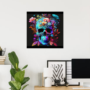 Póster Colorido Cráneo Psicodélico Aterrador Poster Decor