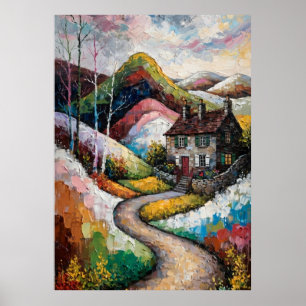 Póster Colorido cuadro al óleo con textura cottage capric