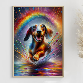Póster Colorido Dachshund Arcoiris Splatter Weener Dog