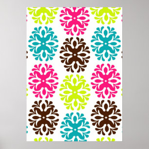 Póster Colorido damasco floral adorable patrón de flor de