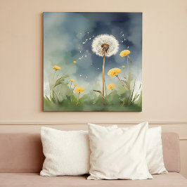 Póster Colorido Dandelion Watercolor Art