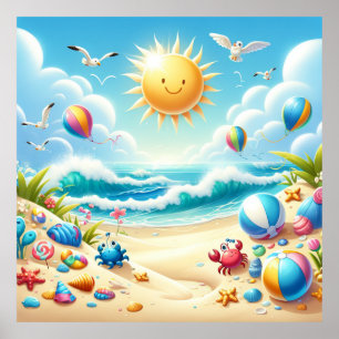 Póster Colorido de Guardería de Playa
