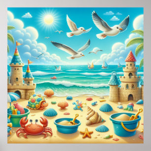 Póster Colorido de Guardería de Playa