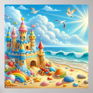 Póster Colorido de Guardería de Playa